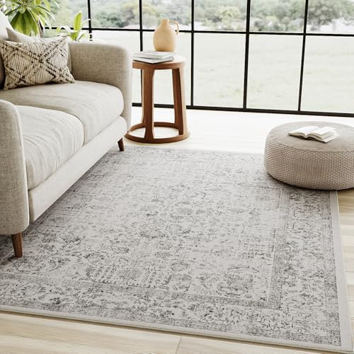 HUGEAR Alfombra Salon Gris Antideslizante Alfombras Lavables en Lavadora Tapetes para Sala 120x180cm Habitacion Dormitorio Comedor Flor Vintage Grande Tapete Pelo Corto tapete Quarto
