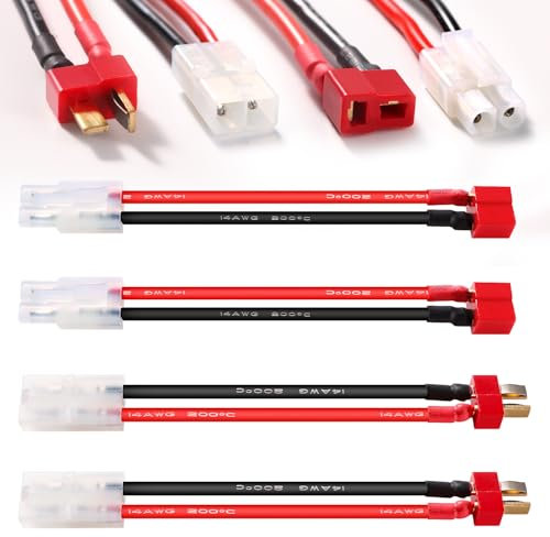 YIXISI 4 Stücke Kompatibel mit Tamiya zu Deans T Adapterkabel, Kompatibel mit Tamiya Style Stecker auf T Plug Stecker Adapter mit 10cm 14AWG Silikon Kabel, für RC-Fahrzeuge und Lipo-Batterien