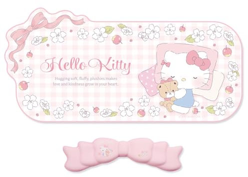 Kuitmor Kawaii Anime Mouse Pad Wrist Rest Support Set - Non-Slip Desk Mat and Memory Foam Bowknot Wrist Rest for Keyboard and Mouse,Perfect for Gaming or Home Office Work - Hello Cat (Pink)