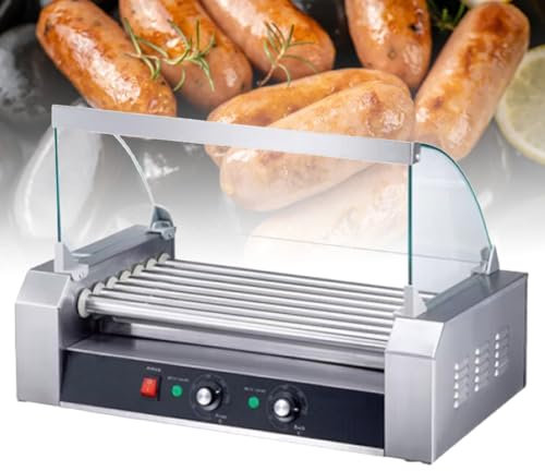 Electric Hot Dog Roller Grill Machine with Dual Temperature Control and Detachable Drip Tray Commercial Sausage Maker for Kitchen Home 5 Stick Capacity