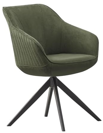 B&D home Esszimmerstuhl Pandora, Armlehnenstuhl Schreibtischstuhl Loungesessel Drehstuhl für Esszimmer, Wohnzimmer, Büro, Industrial modern Design, Grün, 1 Stück, 11124-GRUN-1