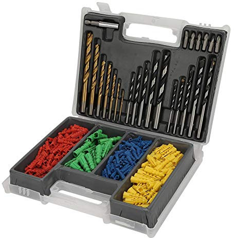 Qukaim Electric Drill 300Pcs High Speed Steel Twisted Drill Bit Set, Impact Drill Bits for Wood Working, Includes Plastic Expansion Tube, Suitable for Electric Drill, Standard Sizes