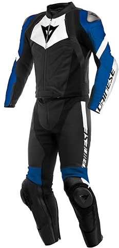 Dainese Avro 4 - Tuta in pelle da uomo, 2 pezzi, colore: Nero/Bianco/Blu, 56