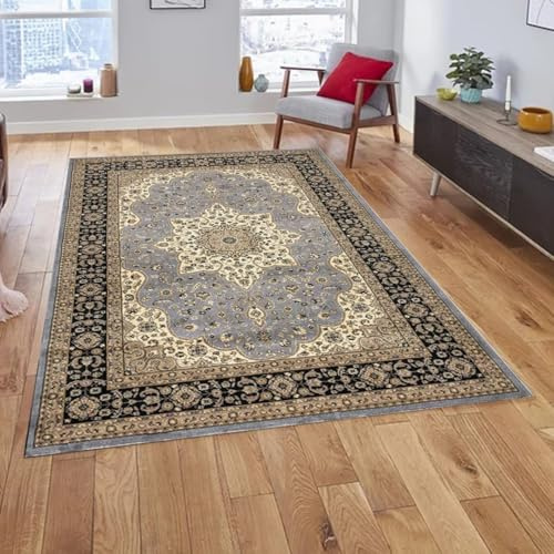 ZIYA HOMES Grey Area Rugs 80x300cm - Beautiful Modern Traditional Rug Vintage Design Carpet Hallway Runner Washable Rugs Low-Pile Indoor Floral Print Rugs Non Slip Mat Rug for Living Room