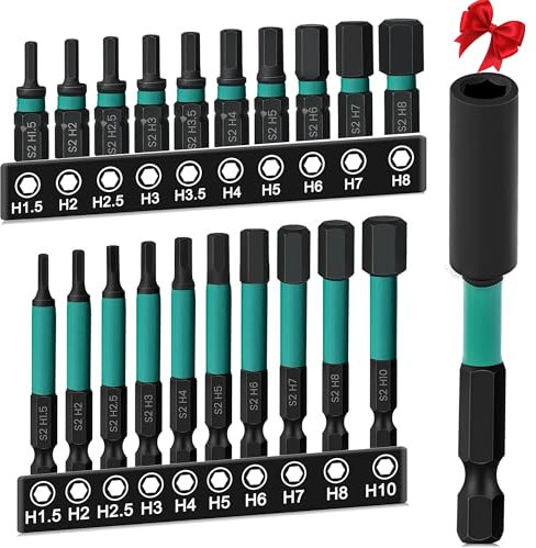 Juego de 21 puntas hexagonales para destornilladores H1.5/H2/H2.5/H3/H3.5/H4/H5/H6/H8/H10
