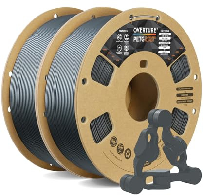 OVERTURE PETG Filament Schwarz 1.75mm Aufgerüstet, 2kg Spule (4.4lbs), 3D-Druck-Filament, Maßgenauigkeit +/- 0.02 mm (Space Grau 1kg*2)