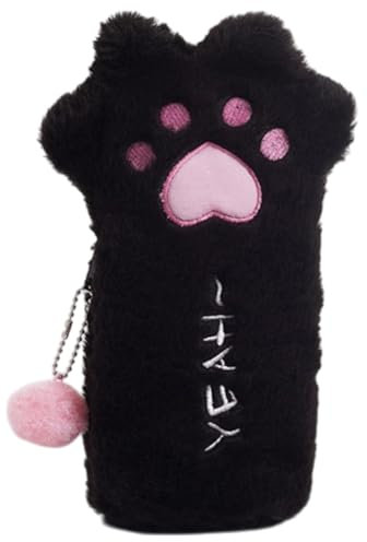 UYRVAPE Plüsch-Federmäppchen, Federtasche Katze, Katzenkrallen Federmäppchen, Kinder Mäppchen Katze, Katze Schreibwaren, für Mädchen Jungen Teen Geschenk, Schwarz