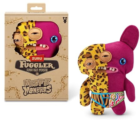 Fuggler Misfit Monsters 23 cm Serie 1 von ZURU, Funny Ugly Monster Plüschspielzeug (Annoyed Alien & Reeko-Leopard & Burgandy)