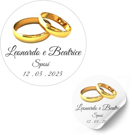 Auguriando 100 Etichette Tag Adesivi Personalizzati Matrimonio Chiudipacco Sacchetti Bomboniere Scatoline Portaconfetti Sposi (7041)
