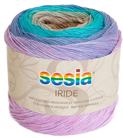 100% Bio-Baumwolle, Multicolor Garn, 125 g, 450 m, Nadeln 2.5-3, Sesia Iride, Fantasiegarn zum Stricken und Häkeln (1, Mehrfarbig - 0470)