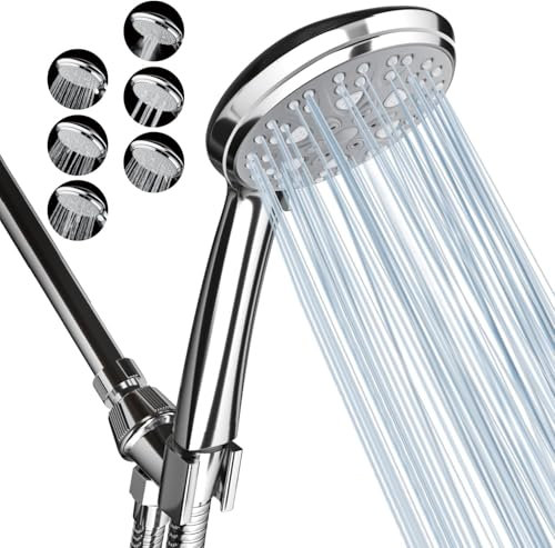 VewePata Hochdruck-Wasserspar-Duschkopf 6 Strahlarten Handbrausekopf High Flow Handbrause (Silber-Duschkopf)