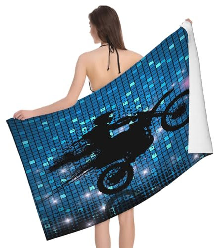 Mikrofaser Strandtuch Motorradfahrer 180x90 cm, 3D Extremsport Themendekor Badetuch für Erwachsene Weiches Leicht Handtuch Schnelltrocknend Sandfreies Strandhandtuch