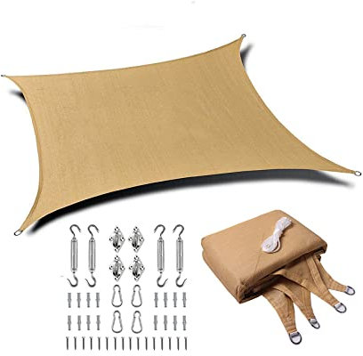 Voile d'ombrage rectangulaire - 3 x 5 m - Anti-UV - Avec matériel en acier inoxydable - Idéal pour terrasse, jardin et piscine - Protection UV à 95 %