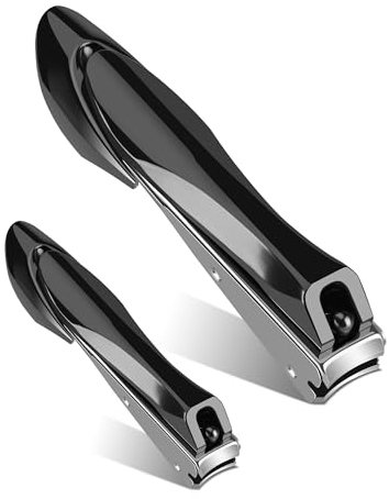Elalove Lot de 2 Coupe Ongles, Pince à Ongles et Ciseaux à Ongles Pieds en Acier Inoxydable avec Design Ergonomique et Anti-éclaboussures (Tailles Grande et Moyenne)