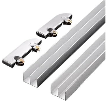 Kit de riel para puerta corredera de cristal, riel guía de aluminio de doble canal para un funcionamiento suave, ideal para vitrinas y armarios