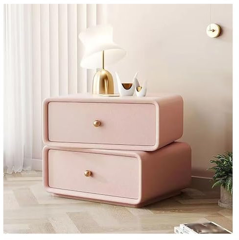 Generico Comodino Rosa con 2 cassetti - Comodino da scrivania Girevole a 360°, Design in Similpelle con Maniglie in Metallo, Ideale per Camera da Letto e Soggiorno, Dimensioni compatte (45 cm x 40 cm