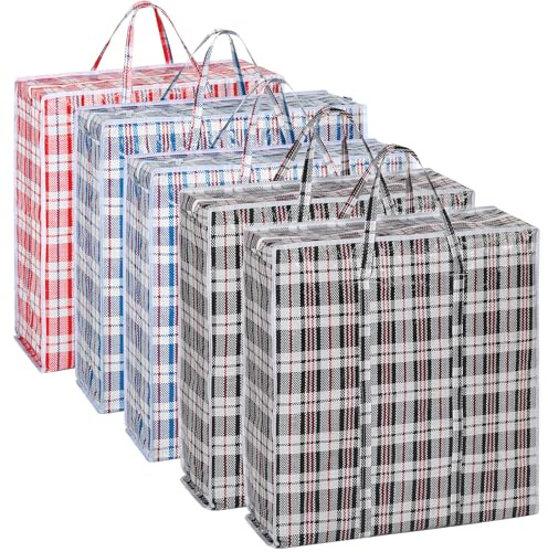 Rainberg Set di 5 sacchetti per la biancheria, extra resistenti, motivo scozzese, doppia cerniera, sacchetti per trasloco, borse da imballaggio, borse per la conservazione (extra large (60 x 60 cm)