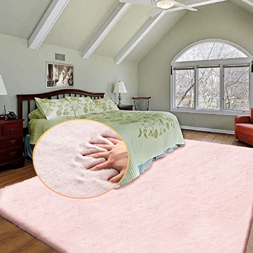 ORINOVA Living Room Rugs 240x300cm Area Rugs for Bedroom Pink Shag Washable Faux Rabbit Fluffy Fur Rug Large Boho Nursery Rug