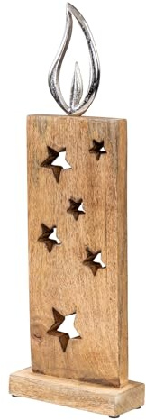 levandeo Weihnachtsdeko Kerze Mangoholz H46cm Deko Aufsteller Holz Braun Metall Silber Weihnachten Tischdeko