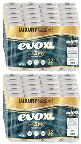 evoXL Luxury 3-Ply Toilet Tissue – 120 Rolls | Soft Quilted Bathroom Tissue | Premium Unscented Toilet Paper for Home, Office & Hospitality | Strong, Absorbent & Septic Safe