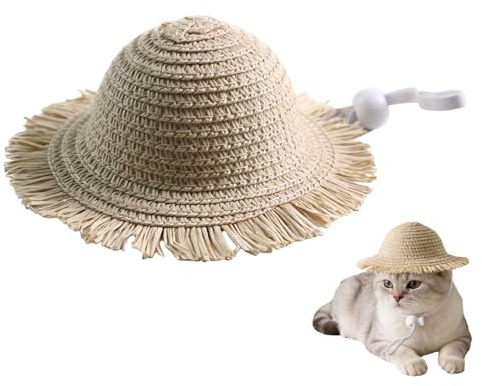 Sombreros para Perros Disfraz de Paja Ajustable y Bonito | Gorra de Verano para Mascotas al Aire Libre para Cachorros Razas Pequeñas Medianas Cosplay Viaje Camping Exteriores