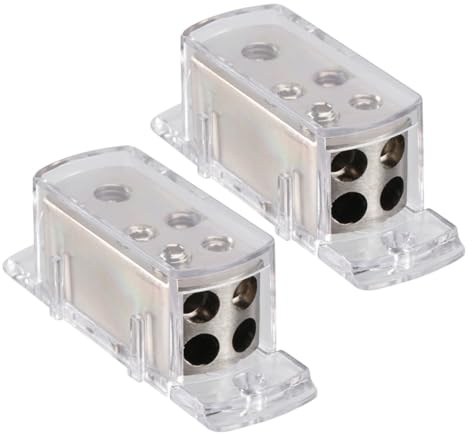 ELEOUTI 2 Stück 4 wege Stromverteilerblock aus Zinklegierung und Messing für Auto Audio Systeme Robust Rostfrei zum Kabel Sortieren im Fahrzeug