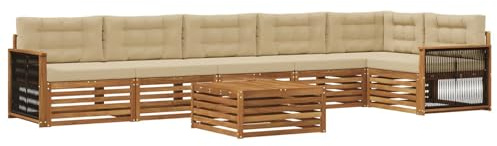 vidaXL Outdoor-Sofagarnitur mit Kissen 7 pcs Natur und Beige, Lounge-Sofa für die Terrasse, modernes, wetterfestes Gartenmöbel-Set für Bequeme Sitzgelegenheiten