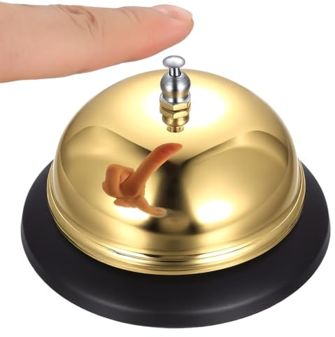 Zhujiehigh 1 Pc Multipurpose Gold Service Bell, for Desk & Training | Hand bell, reception bell, bar bell, for counter, table, restaurant, hotel, school, pet training. Gold metal, 1 pc.