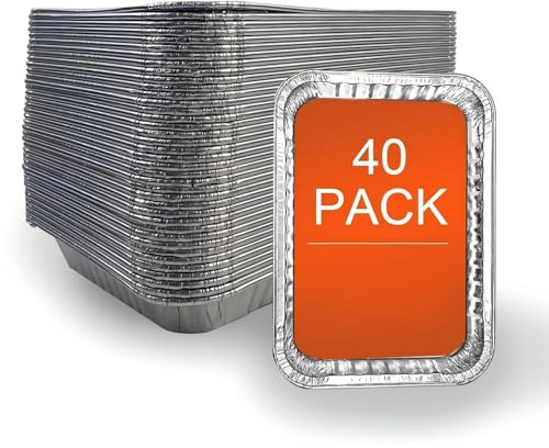 40 Pack Aluminium Drip Pans for Outdoor Grill, Disposable BBQ Grease Tray Liners, Compatible with Woodfire OG701, Spirit, Genesis, Q Series Grills, BBQ Grill Accessories