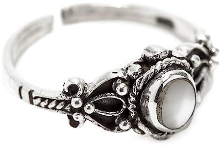 Windalf Medieval Zehenring PERLA 8 mm Weißer Stein Midi-Ring Vintage 925 Sterlingsilber