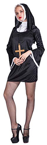 EraSpooky Costume de Nonne pour Femme Déguisement Cosplay Tenue Halloween Fête Carnaval pour Adulte