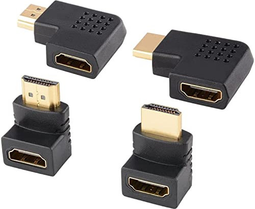 J&D 4-Pack HDMI Anguloso de HDMI Adaptador, Macho a Hembra 90 Grados y 270 Grados Ángulo Recto y 90 Grados Ángulo Izquierdo y Derecho Adaptador HDMI Plano Vertical con Conectores Chapados en Oro