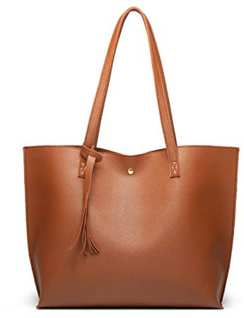 Dreubea Damen Weiche Kunstleder Tote Schultertasche Große Kapazität Quaste Handtasche, Braun (Russet New), Medium