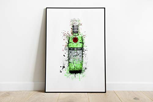 Craftylittlepenguin Watercolour Paint Splash Green Gin Bottle Print Art A5 A4 A3 A2 A1 Maxi Home Decor Fashion Beauty Classic - 5030 (A5-148 x 210 mm)