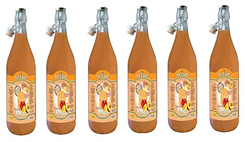 6x Bevida Sciroppo di Pesca Pfirsichsirup Sirup Glasflasche 1Lt Ideal für Getränke, Eis und Matsch