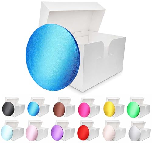 LARRYROO Colour Cake Drum Board & White Box + Lid Combo Pack for Wedding, Birthday Cakes (Dark Blue, 14 Inches)
