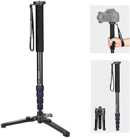 Koolehaoda Monopiede estensibile per fotocamera in lega di alluminio con base di supporto per treppiede, 5 sezioni 52 cm-168 cm regolabile per fotocamere reflex, carico utile fino a 7 kg