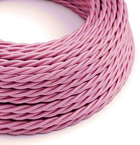 Câble électrique décoratif en tissu tressé à 2 fils de style vintage - Rose brillant - 5 mètres