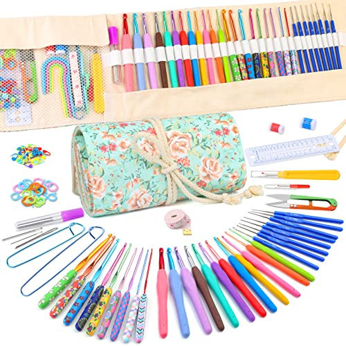 Benlay 106 Stücke Häkelnadel-Set Mit Aufbewahrungstasche, Häkelset Mit Weichem Griff Ergonomische Häkelnadeln, Stumpfe Großes Öhr Nadel-Häkelnadel Für Häkeln DIY