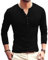 Men's Casual Henley Shirt Long Sleeve Slim Fit Plain Tops Basic Crew Neck Grandad T-Shirt Buttons Tee Tops Black XL
