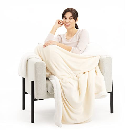 JEMIDI Kuscheldecke Sofa Decke 150x200 cm - Lammfell Optik Sherpa Sofaüberwurf - Sofadecke Couchdecke Tagesdecke - warm schwer - Wohndecke flauschig