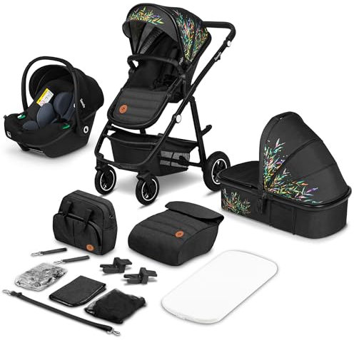LIONELO Amber Kinderwagen 3 in 1 Kombikinderwagen Set sportlicher Sitz fester Babywanne Autositz Tasche Moskitonetz Regenschutz XXL-Dach mit Sonnenschutz (DREAMIN, 1 Stück (1er Pack))
