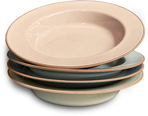 Mora - Set di 4 ciotole da zuppa in ceramica con bordo largo, 708,7 g, per pasta, italiana, spaghetti, per intingere il pane, cene fantasiose, ecc. Piatti grandi ibridi per uso quotidiano e
