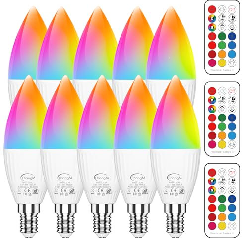 ChangM LED Lampe E14 RGBW 5700K, 10er Set LED Farbwechsel Birne 5 Watt (ersetzt 40W), Dimmbar Farben Glühbirne, Farbwechsel Glühbirne mit Fernbedienung | RGB und Kaltes Weiß 5700K