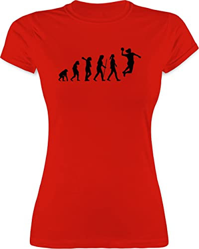 Shirt - Entwicklung und Outfit - Handball Evolution Damen - S - Rot - Handball-t-Shirt Handballer Handballerin Tshirt Shirts hanball t-Shirt t halbball für Frauen Handball. t-Shirts Handball,
