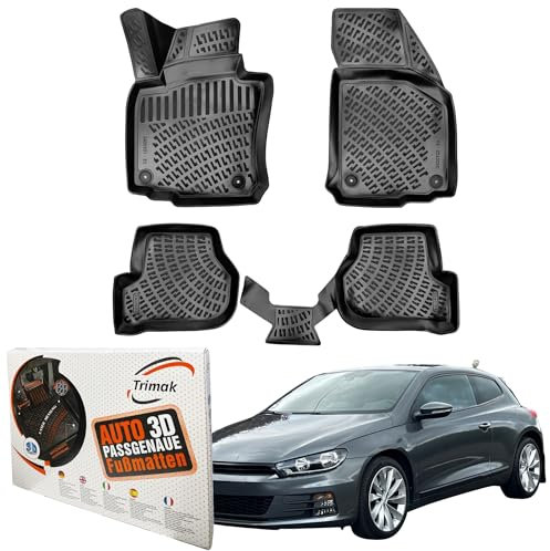 Trimak Passgenau 3D Fussmatten Auto Kompatibel mit Volkswagen Scirocco 3 Gen Auto Zubehör 1. und 2. Reihe Gummimatten Autos TPE Allwetter Geruchlos rutschfest Vorne & Hinten Schwarz