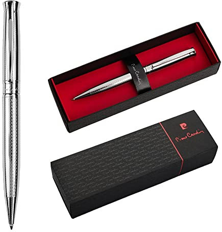Pierre Cardin® ROI Kugelschreiber mit Gravur | Premium Stift Etui | blaue Mine | edel | personalisiertes Geschenk | Namen | graviert | Jahrestag | Geburtstag (Silber)