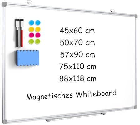 DOLLAR BOSS Magnetisches Whiteboard, 57X90CM Magnettafel Magnetpinnwand mit 2 Whiteboard Stifte, 8 Magnete and 1 White Board Radiergummi, für Schule & Haus und Büro