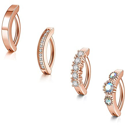 PiercingJak 4er 14G Clicker Piercing Bauchnabelpiercing Rosegold Chirurgenstahl CZ Bauchnabel Ring 10mm Nabelpiercing Barbell Körper Schmuck für Frauen Mann