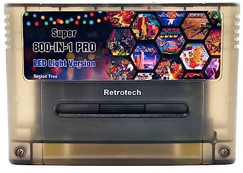 Retrotech Cartuccia di gioco 800 in 1 versione LED per console di gioco SNES - Include istruzioni stampate Retrotech